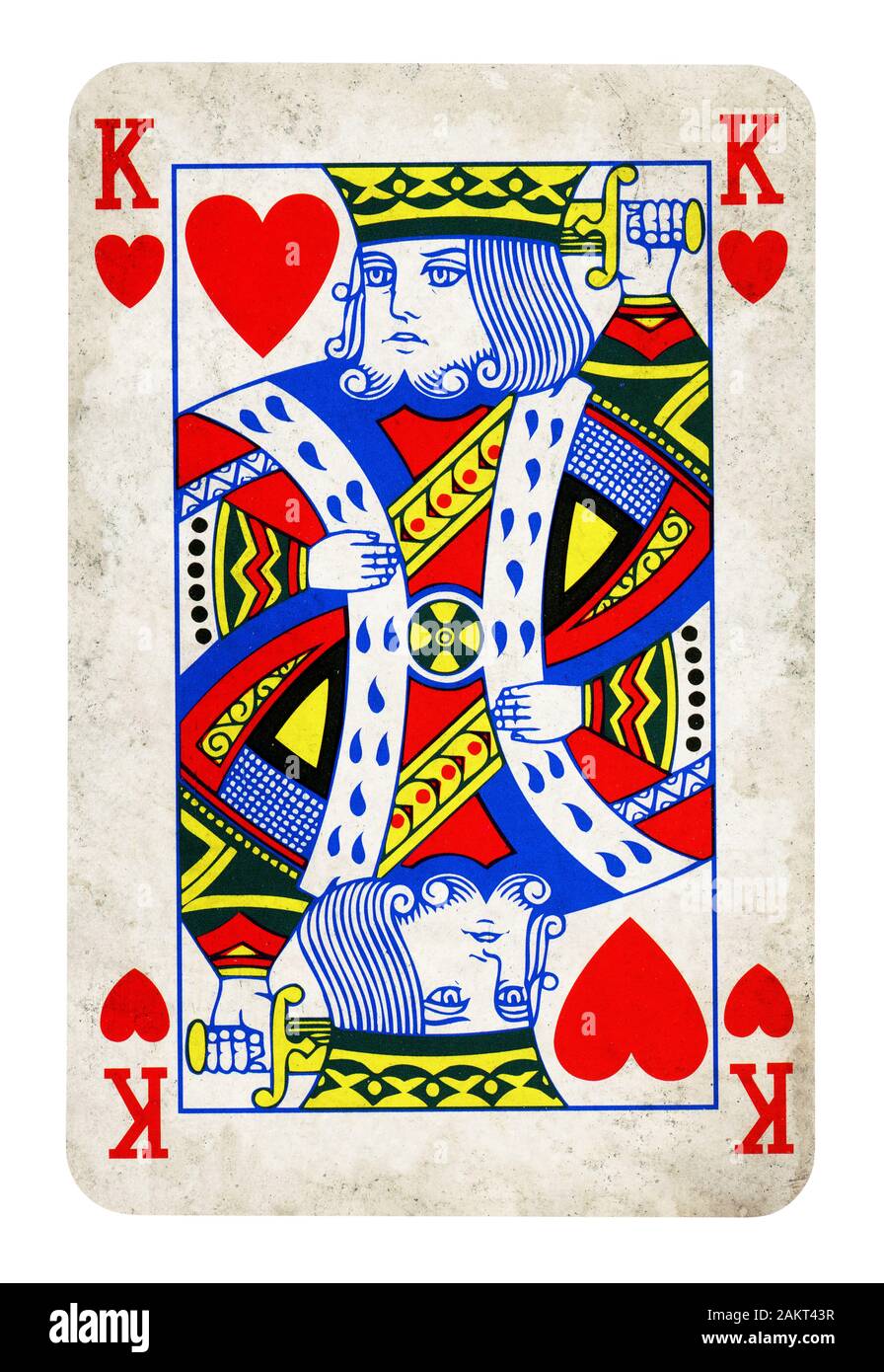 Roi de coeur Vintage playing card isolé sur blanc (chemin inclus) Banque D'Images