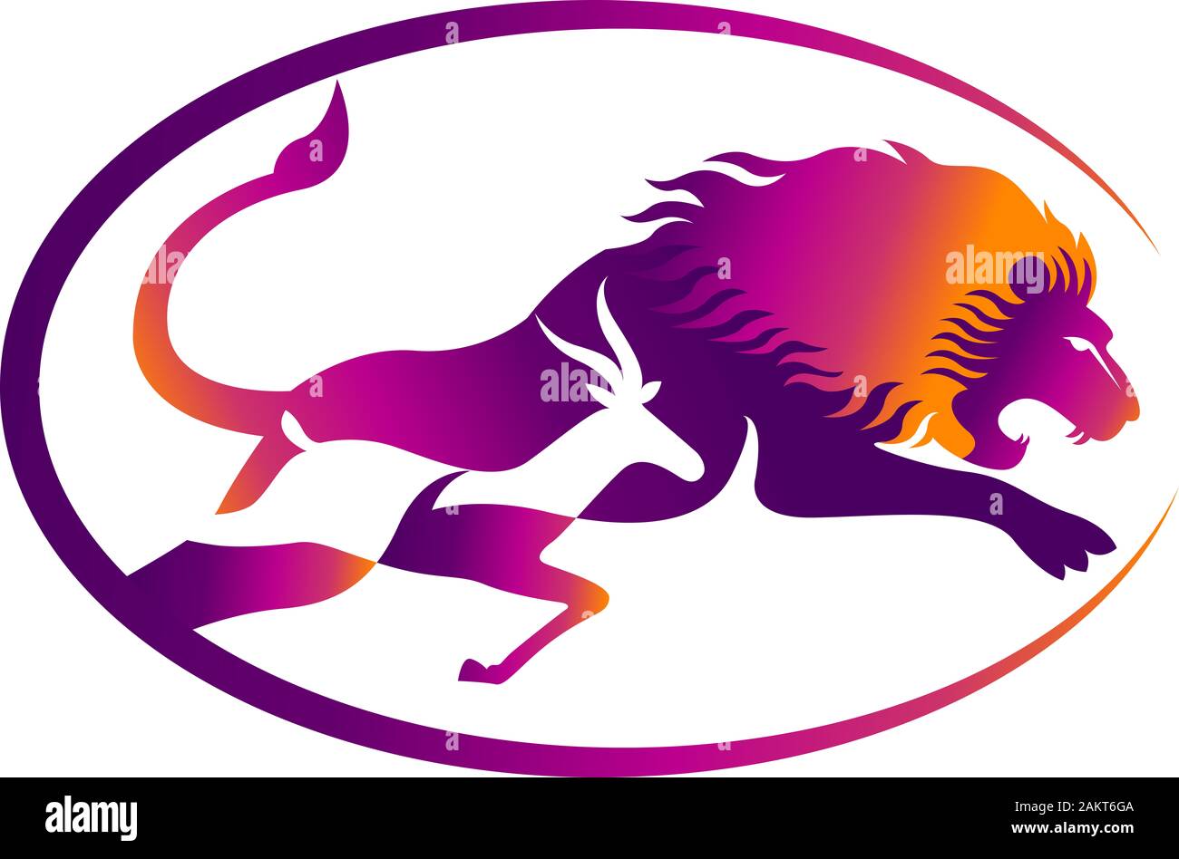 logo de chasse au lion et au cerf Banque D'Images