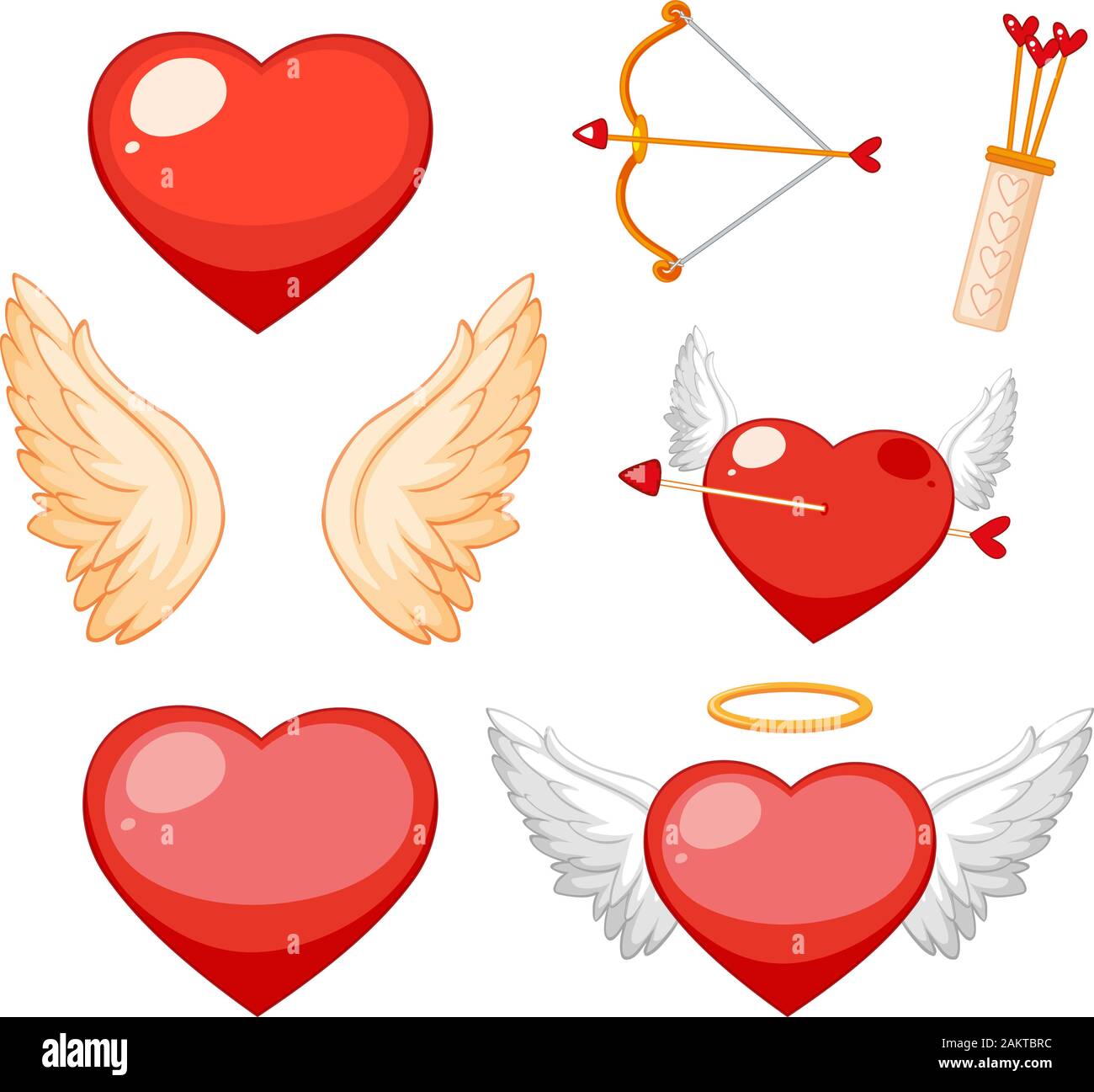 Thème Saint Valentin avec des coeurs et des ailes illustration Illustration de Vecteur