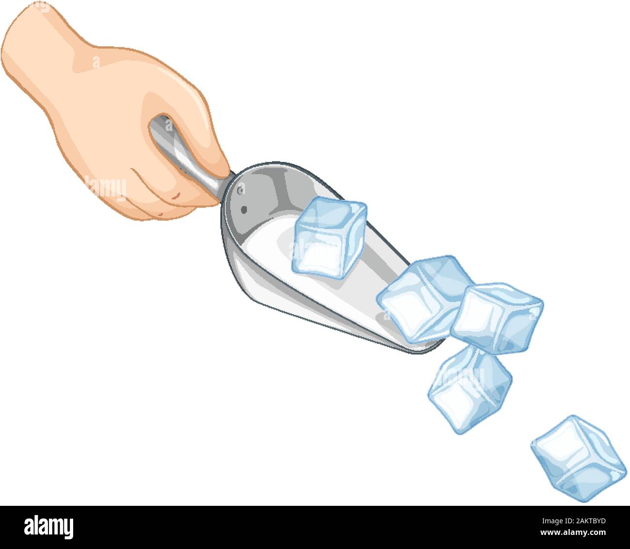 Des cubes de glace en cuillère en métal sur fond blanc illustration Illustration de Vecteur