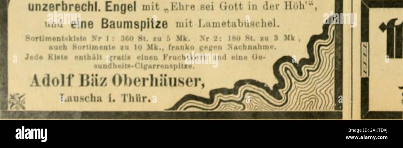 Neue forstliche Blätter . Glas- Cliiisibtiuiiisclimuck. Pracitttollc Uebersponnene Xcuticitcti:Kugeln, Schiffe ï»¿ Untitled, Luftballons,Ampeln Glocken, Eiszapfen, Früchte,, Edelweiss. Reflexe, Vögel mit/ redeiächwan unzerbrechl,Perlen,.. Engel mit ^Ehre sei (Jott dans der Hüh,- Baumspitze LnmetabitHrhel und eine mit.. HortlinMi.kli auch K Jele Kiste r I : .ir.ii Hl. &Gt;u :, Mk. .R : ! : u III Mk., franko ge| j&gt ; un Fruchtkorb • undbiil llgarren-..pit Adolf Bäz LaiiHtlia Oberhäuser i. Iliür. Banque D'Images