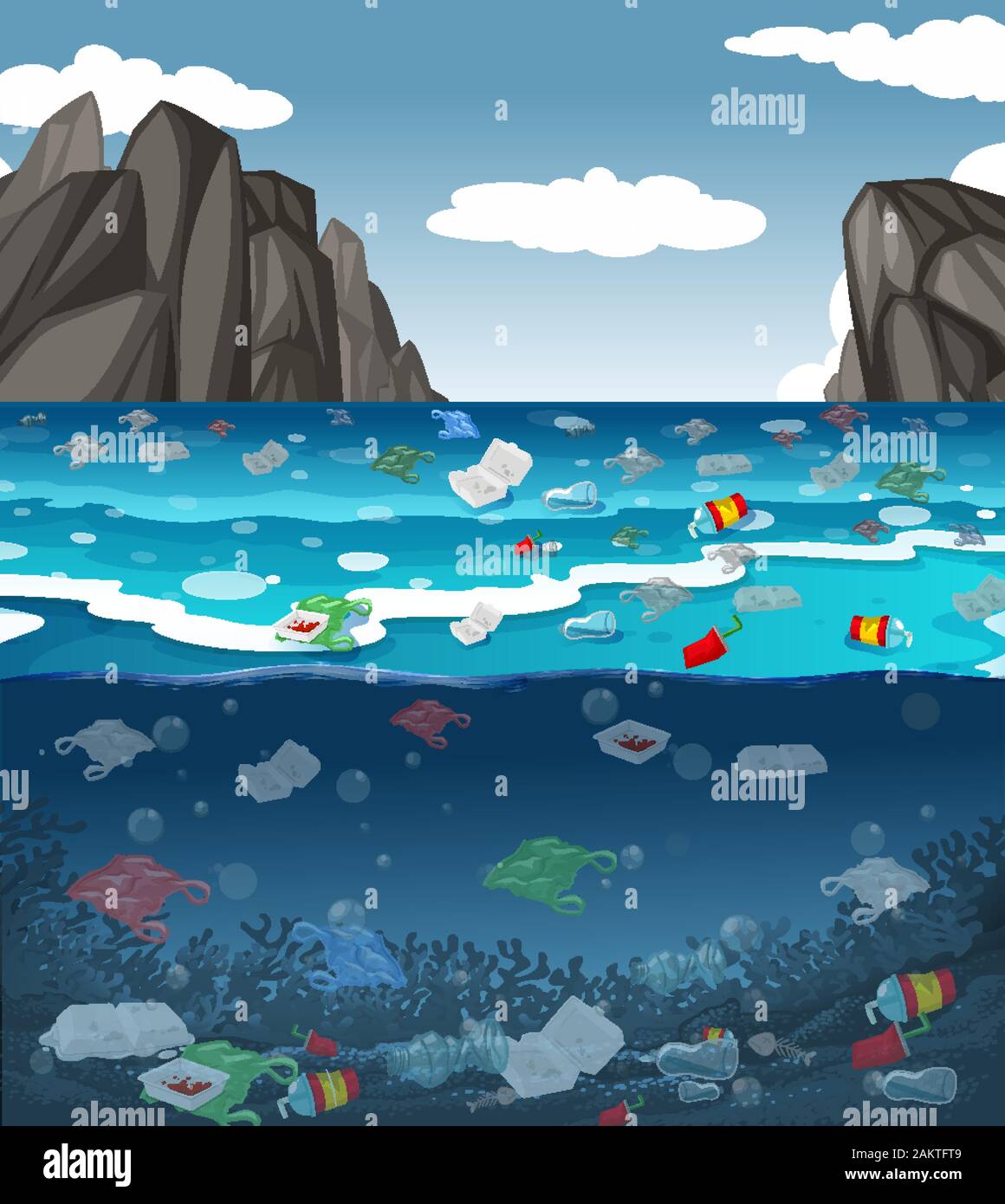 La pollution de l'eau avec des sacs en plastique dans l'illustration de ...