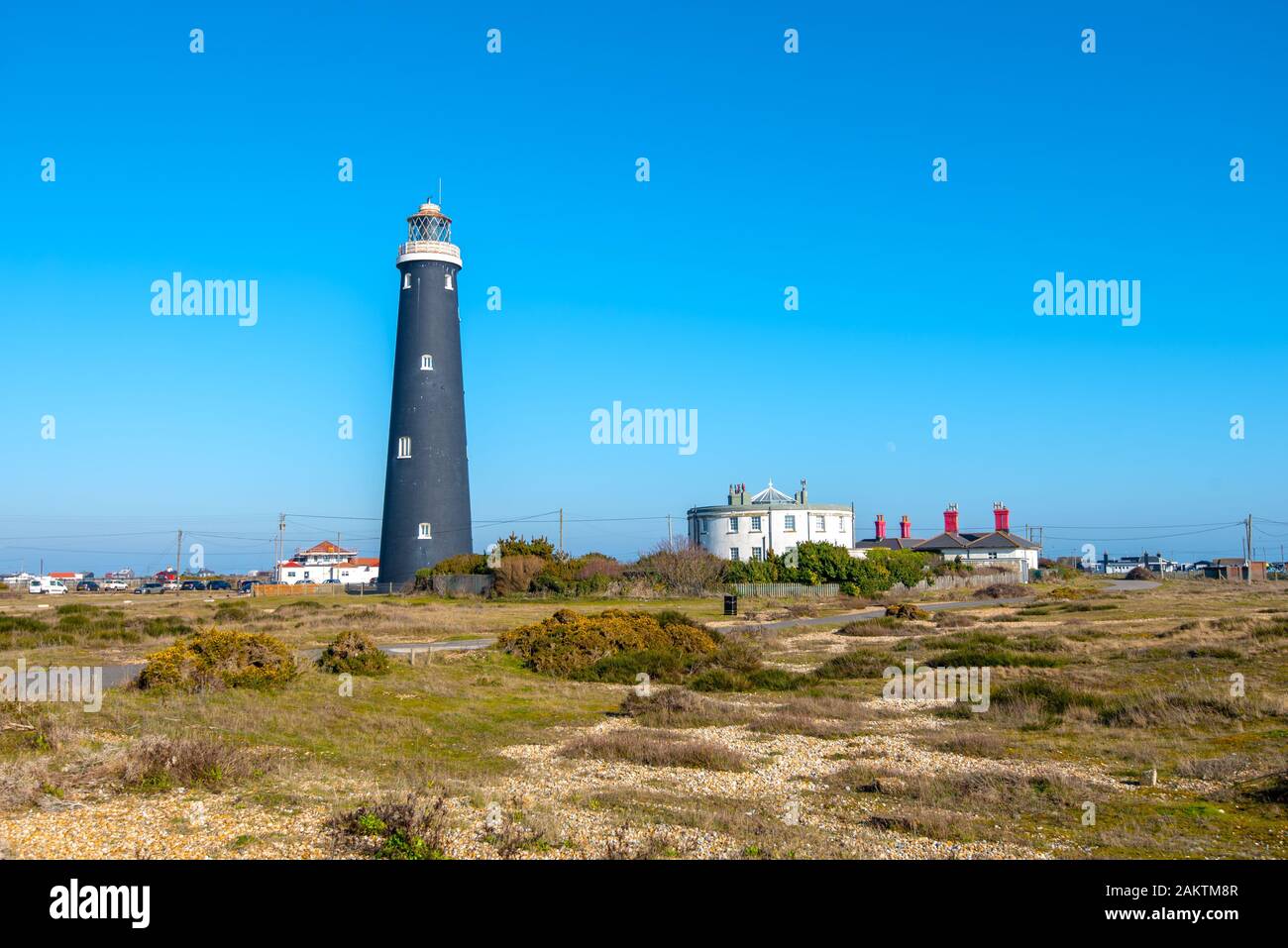 Le vieux phare à Dungeness, Kent, UK opertaed de 1904 à 1960. Banque D'Images