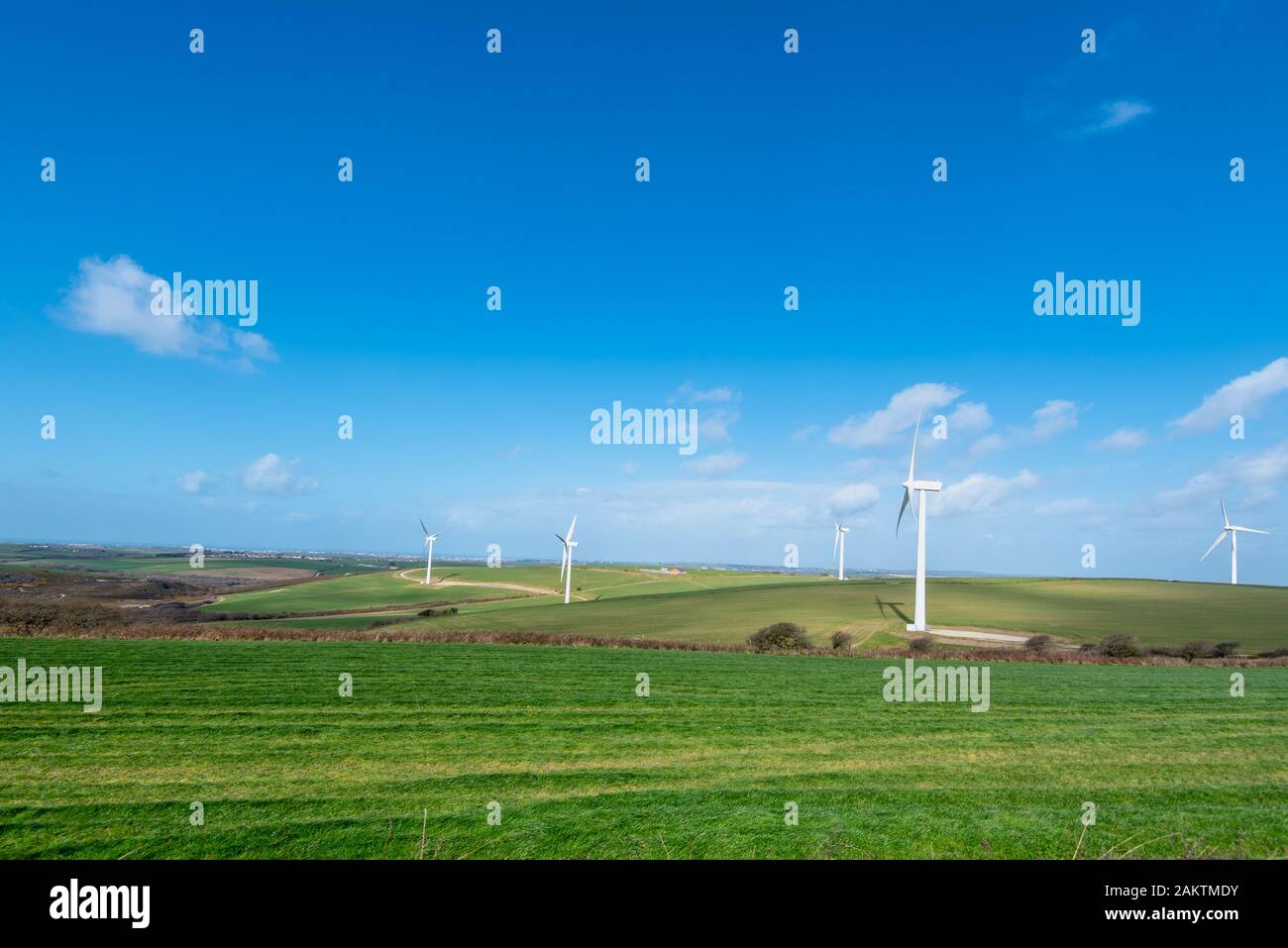 CARLAND CROSS, TRURO, CORNWALL, UK - 10Mar2019 : Scottish Power exploité d'éoliennes produisant 20 mégawatts dans 10 turbines. Banque D'Images