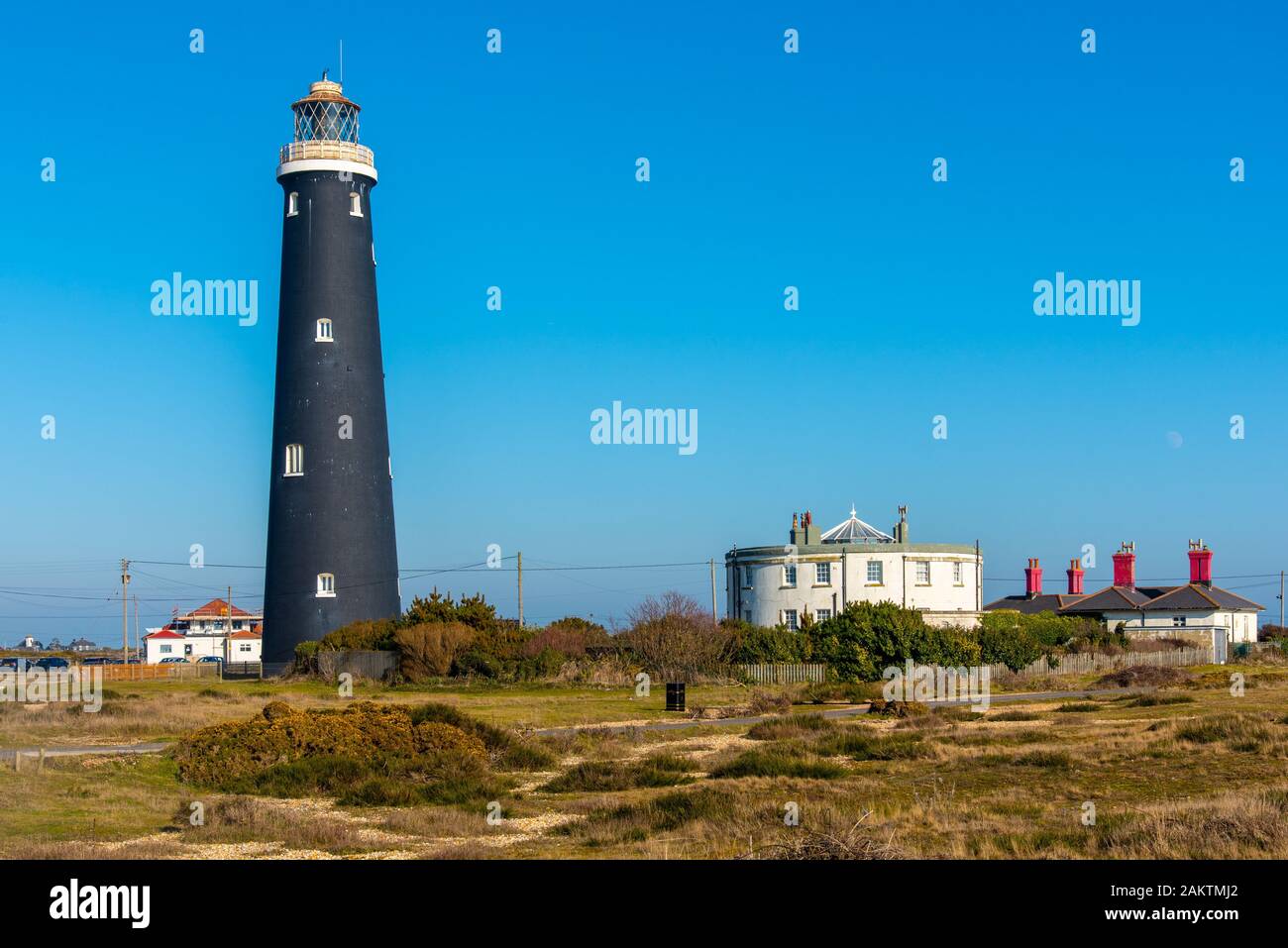 Le vieux phare à Dungeness, Kent, UK opertaed de 1904 à 1960. Banque D'Images