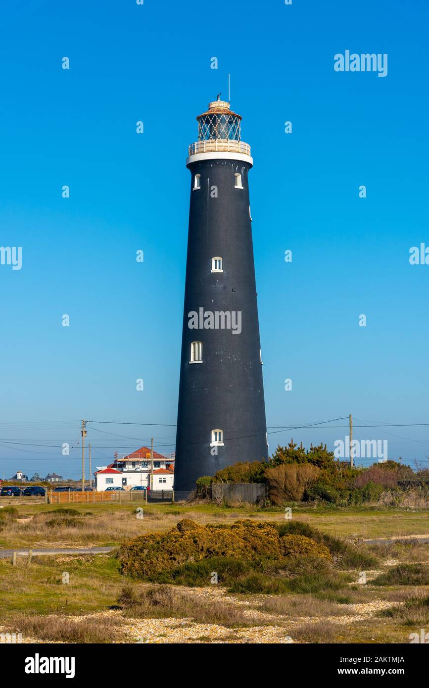 Le vieux phare à Dungeness, Kent, UK opertaed de 1904 à 1960. Banque D'Images