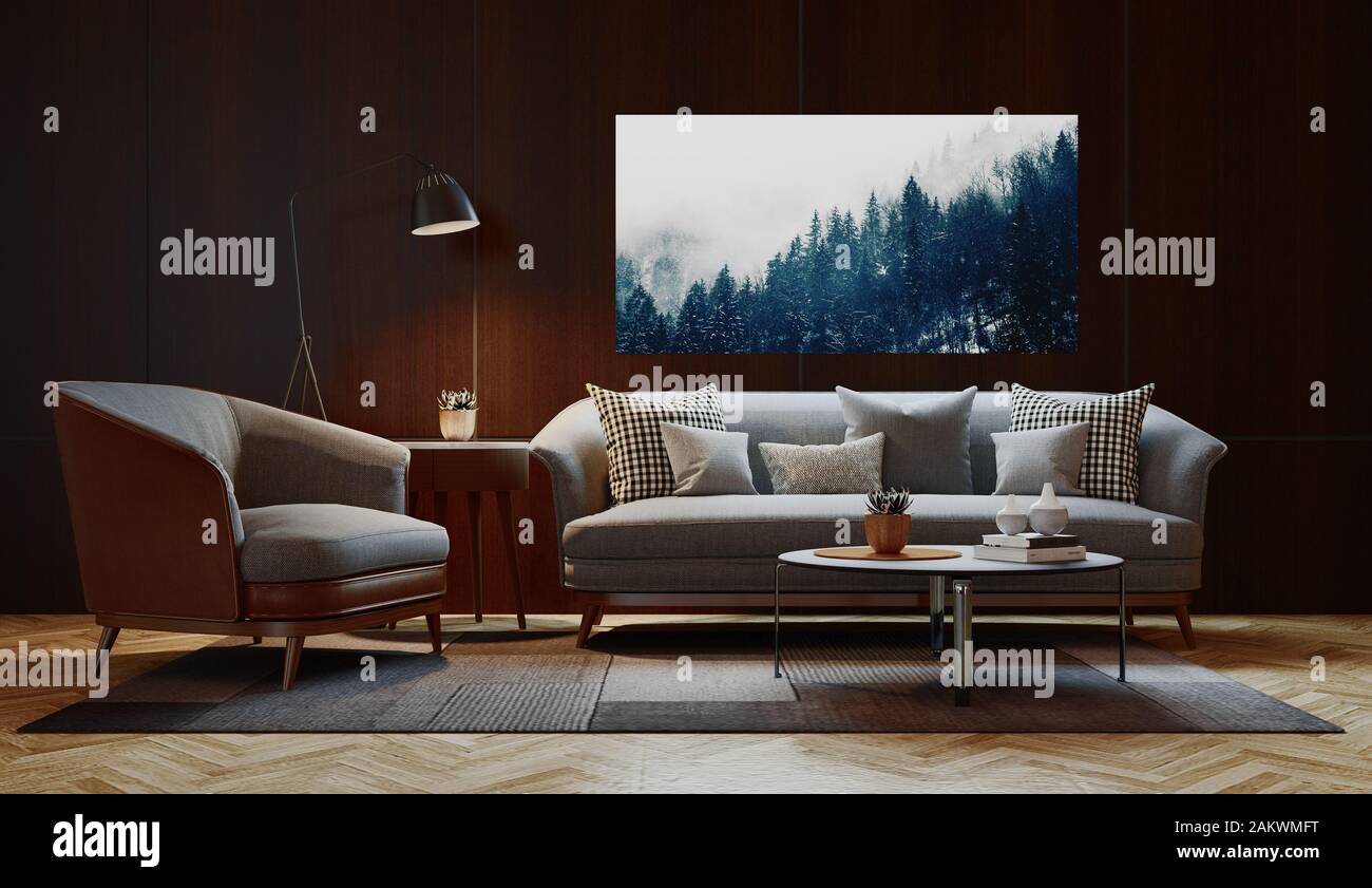 Salon moderne de luxe, rendu 3d illustration Banque D'Images