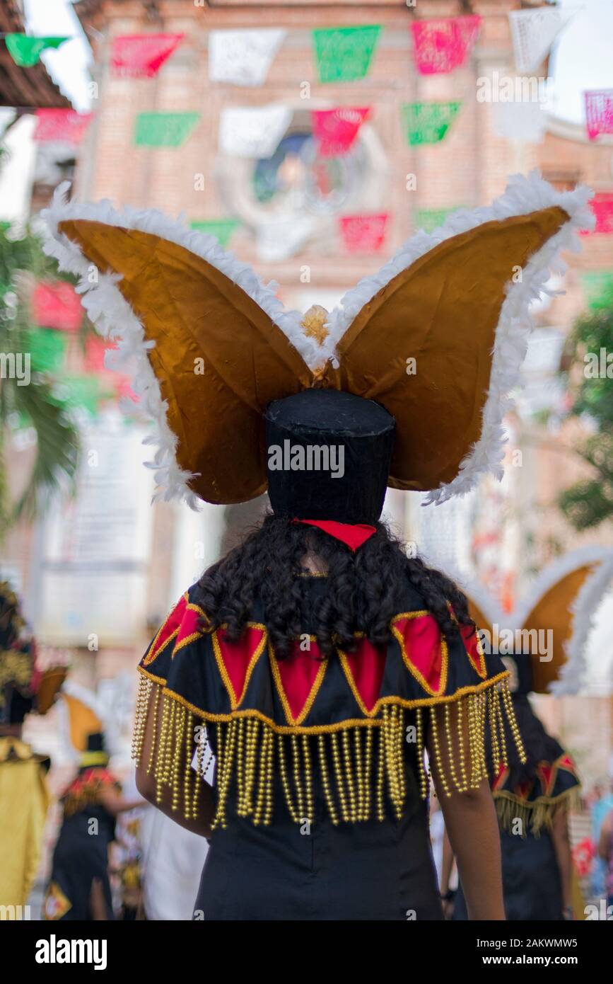 Le Mexique, Puerto Vallarta, Jalisco, participant autochtone qui participent au festival "Notre Dame de Guadalupe' Banque D'Images