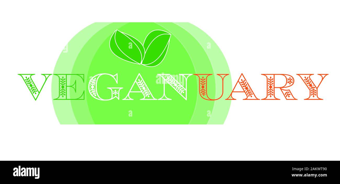 Veganuary dessin vectoriel sur un fond blanc Banque D'Images