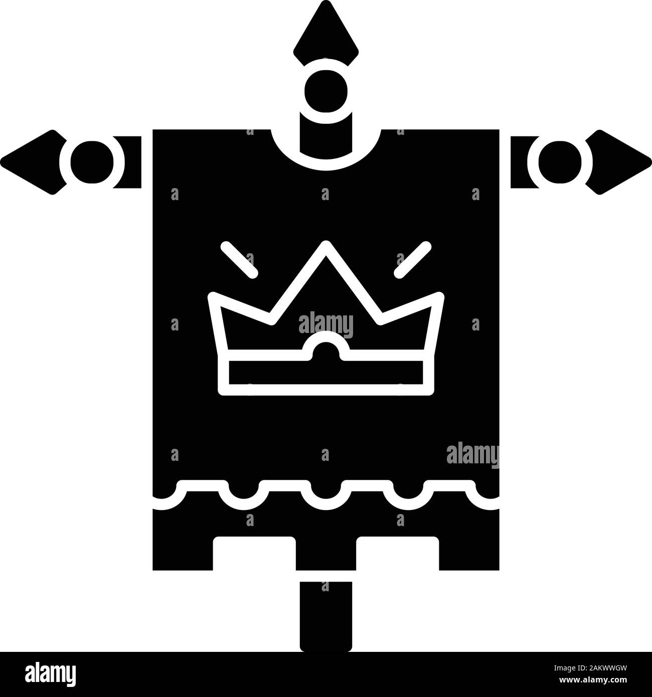 Roi médiéval icône glyphe du pavillon. Armoiries royales. Bannière héraldique avec couronne. Symbole de Silhouette. L'espace négatif. Vector illustration isolé Illustration de Vecteur