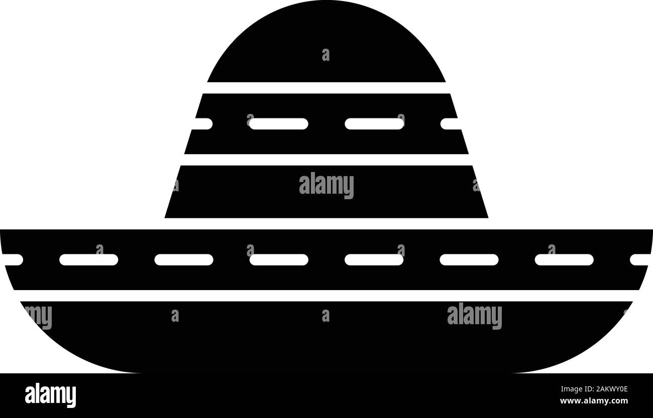 Icône glyphe de sombrero. Chapeau mexicain traditionnel. Large bord couvre-chef. Symbole de Silhouette. L'espace négatif. Vector illustration isolé Illustration de Vecteur