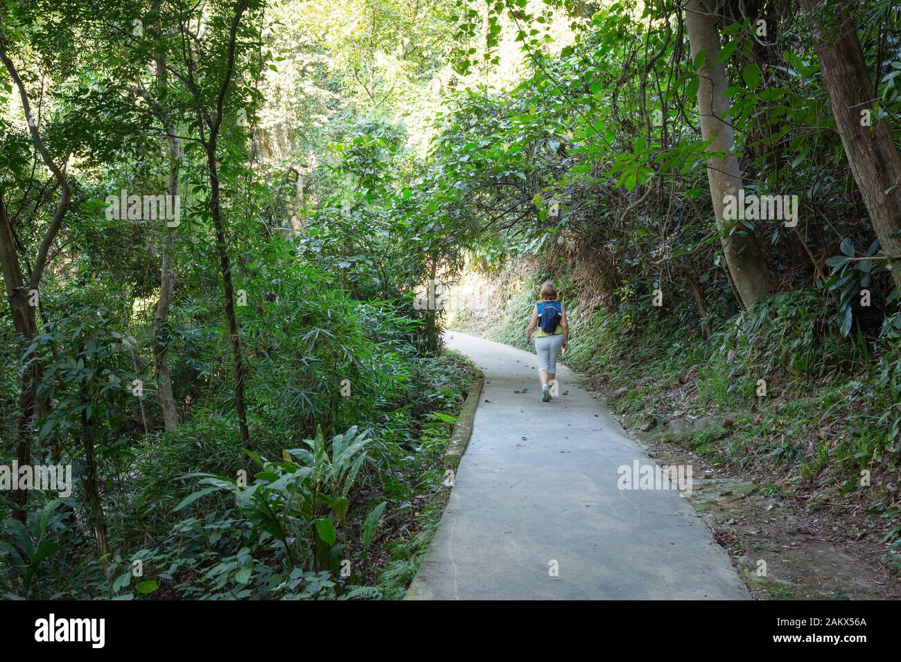 Hong Kong Central Chemin Vert - une femme marche sur le sentier vert, un sentier de randonnée de la pointe jusqu'au port, l'île de Hong Kong Asia Banque D'Images