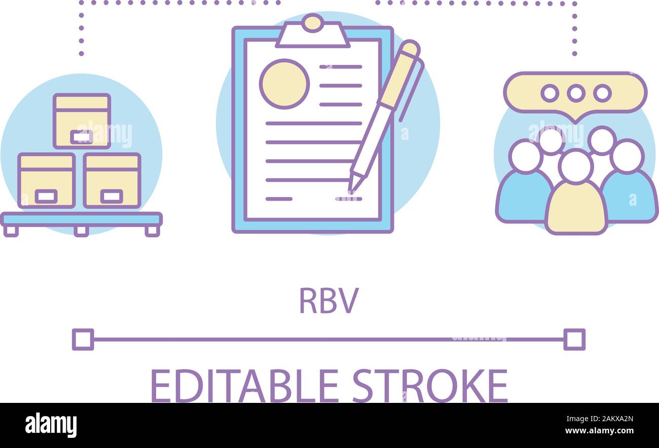 RBV concept icône. Idée vue à base de ressources étroite ligne illustration. La distribution, la livraison, l'approvisionnement. Citoyenneté d'entreprise. L'équipe, la gestion des ressources humaines. Vector Illustration de Vecteur