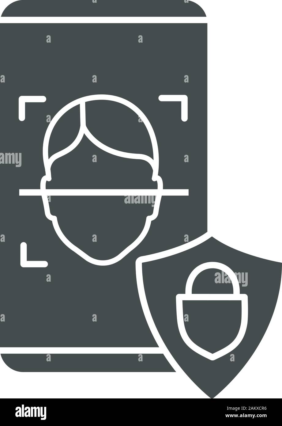 Application bancaire glyphe de reconnaissance faciale. Symbole de Silhouette. Face de l'application. ID Face logiciel de scan. La vie privée protégée. L'espace négatif. Vector Illustration de Vecteur