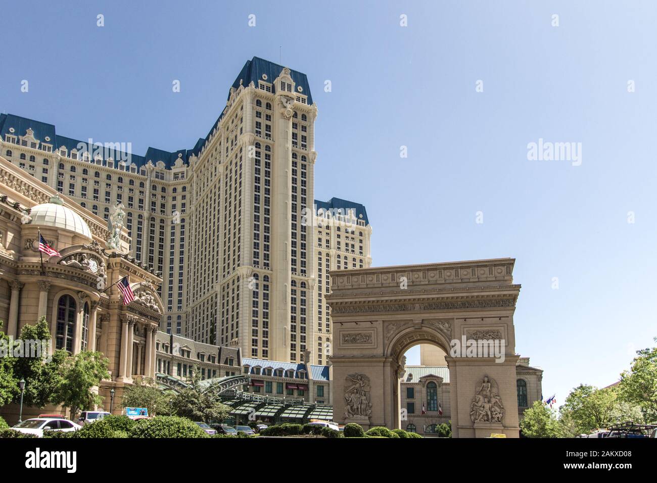 Las Vegas, Nevada, États-Unis - extérieur du Paris Casino et du complexe sur la partie centrale du Strip de Las Vegas. Banque D'Images