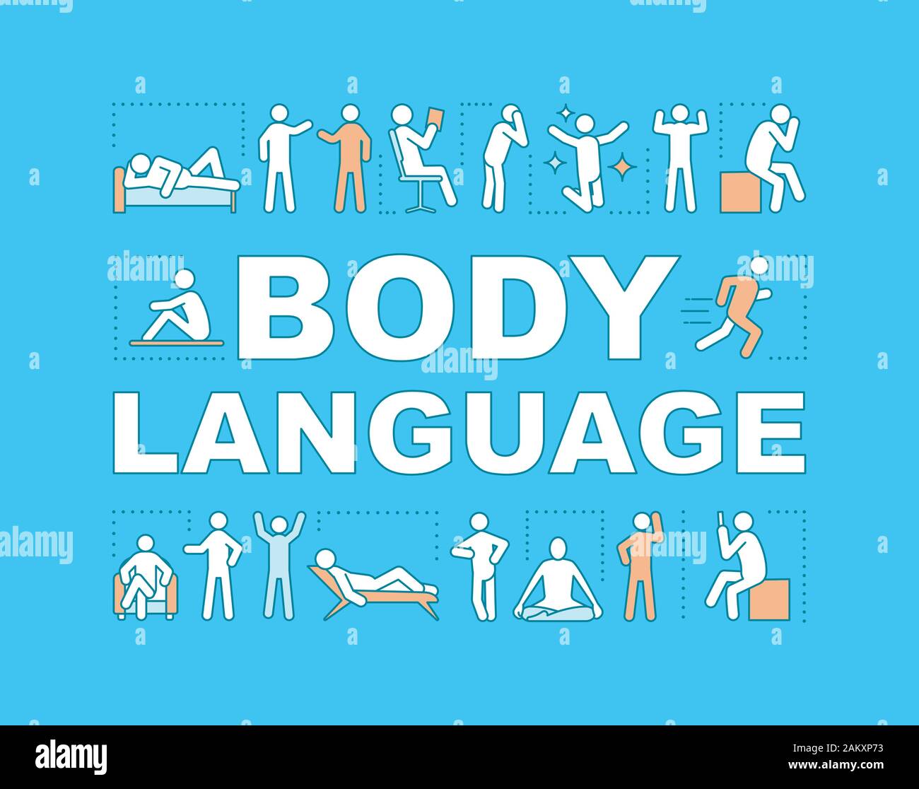 Le langage du corps icône concept. Confiant, pose des gestes, postures. La communication non verbale. Présentation, site web. Lettrage typographie idée w isolés Illustration de Vecteur