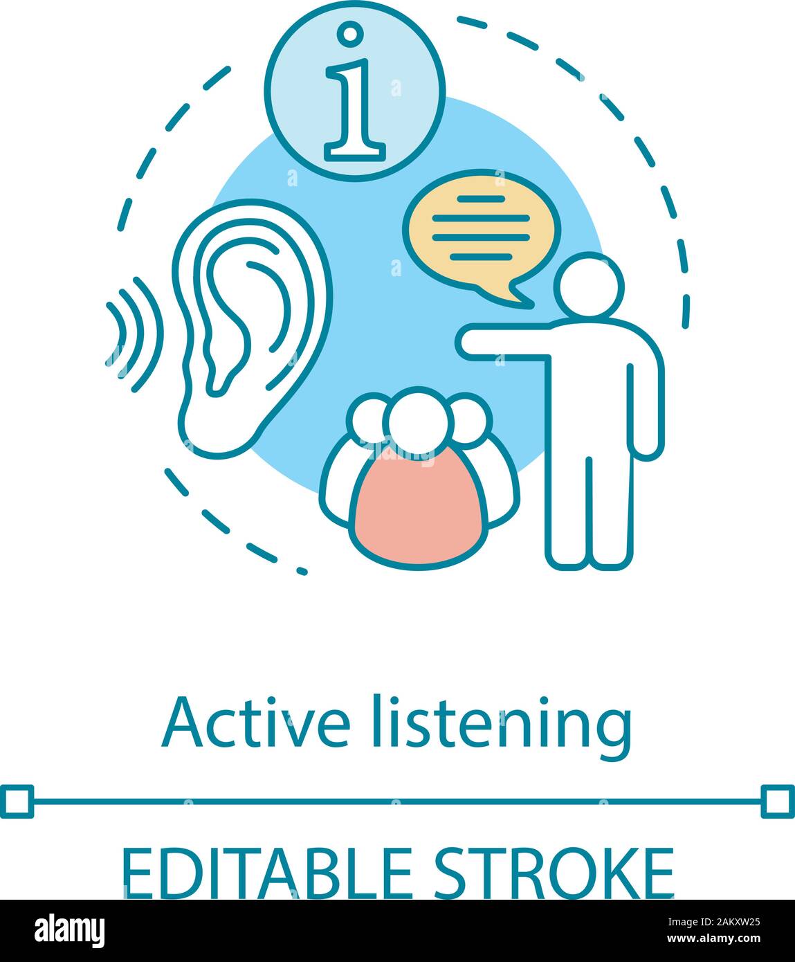 L'écoute active l'icône de concept. Le transfert de l'information. Homme de parole, un groupe de personnes. La prise de parole en public. Idée de communication ligne fine illustration. Vector Illustration de Vecteur