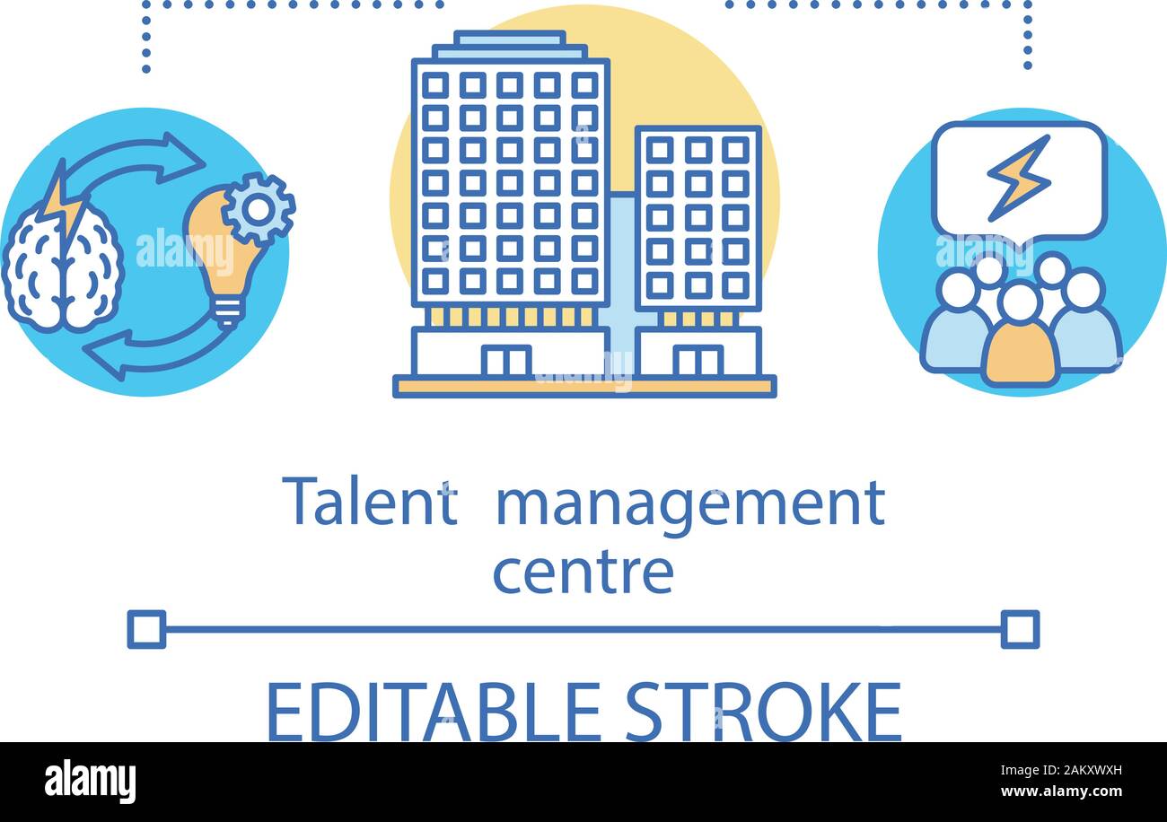 Le concept de centre de gestion des talents. Employés formation idée fine ligne illustration. Équipe de recrutement. Bâtiment de l'entreprise. Vector isolated out Illustration de Vecteur