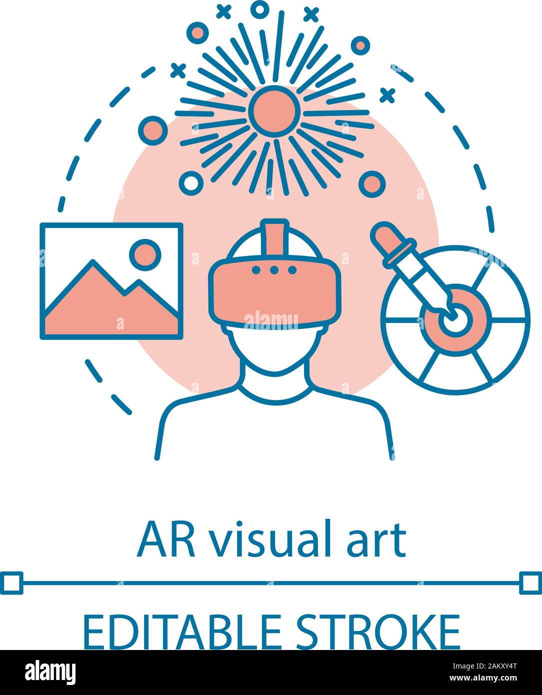 AR L'art visuel concept icône. Projet interactif artistique. Outils numériques pour l'oeuvre. L'application de la réalité virtuelle et augmentée idée fine ligne d'icônes. Vect Illustration de Vecteur