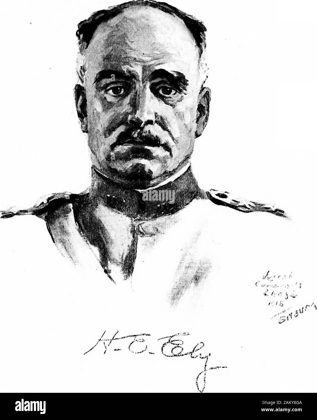 Tous les soldats ; portraits et croquis des hommes de l'AEF. . Juttfh CrfpfltfS (.hflU -Sup93-1 " ? J Jo^T^^ ^Wu-yC- LE GÉNÉRAL E. HANSON ELY est arrivé en France, le 15 juin 1917, avec le grade ofColonel.Promotions : le général de brigade, le 9 juillet, 1918;le général, le 4 octobre 1918.Les affectations : chef d'état-major, 1e Division d'infanterie ; 28e commandé;commandé 3e Brigade d'infanterie, le 15 juillet, 1918;commandé 5e Division, le 18 octobre, 1918.Naissance : l'Iowa, le 23 novembre 1867.Médaille du service distingué. Particulièrement méritoire pour distin-guished et services. Il commande avec skilland distinction marquée un régiment Banque D'Images