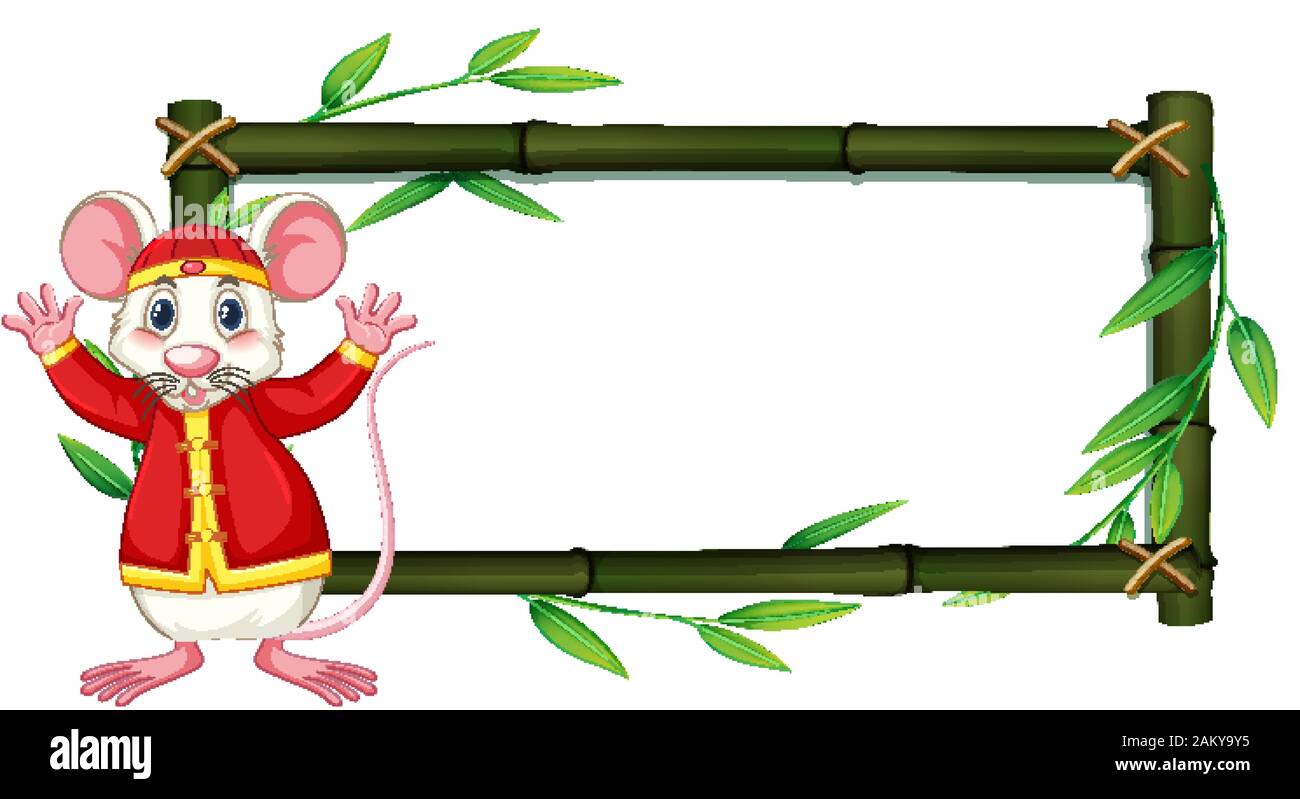 Cadre en bambou avec rat blanc en costume chinois illustration Illustration de Vecteur