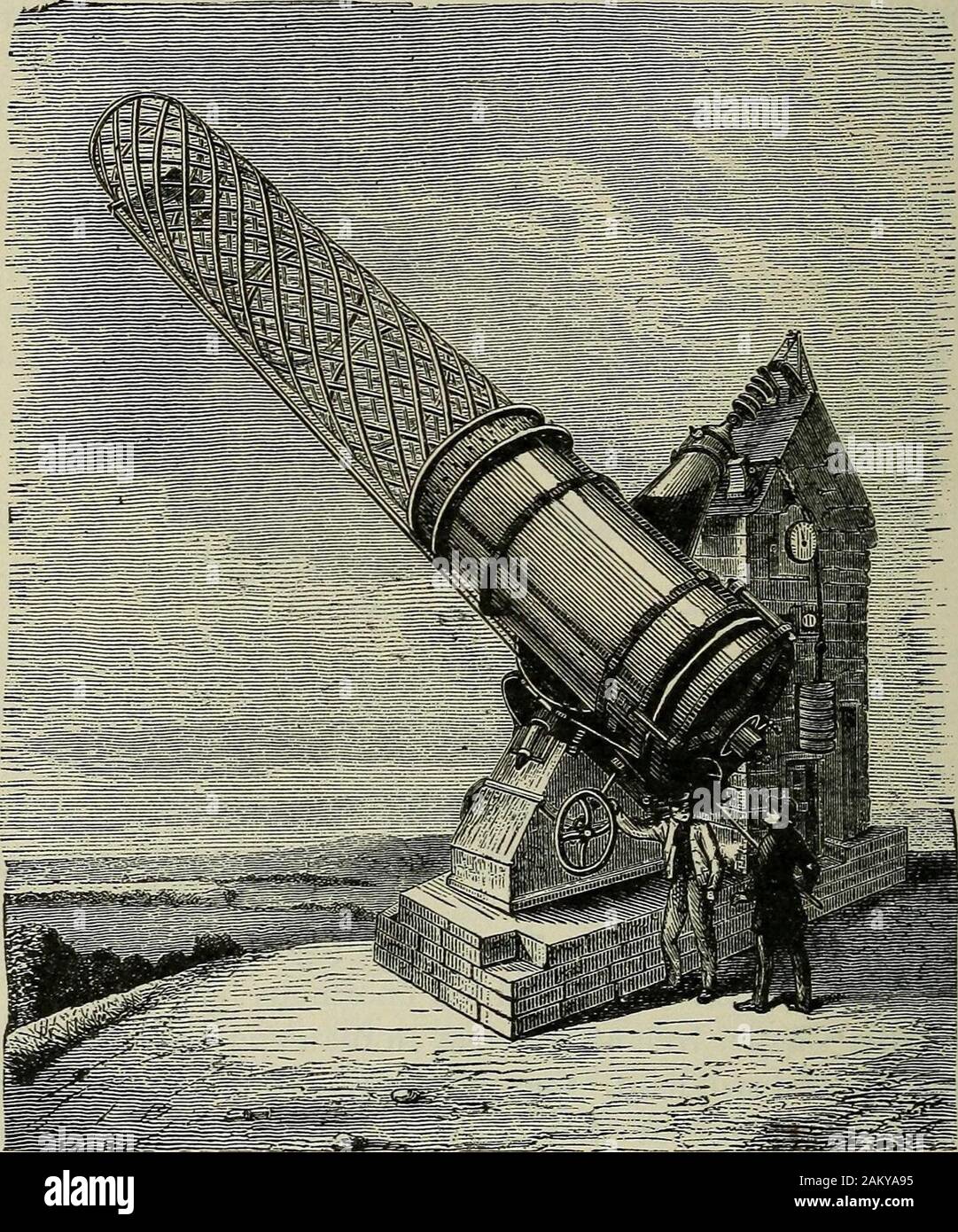 Les éléments de l'astronomie ; un manuel . n 1842, et encore utilisé. Encore un plus grand, 100 pouces de diamètre, a été monté en 1917 à l'Observatoire solaire Carnegie sur Mt.Wilson, où un cinq pieds de réflecteur a été monté en 1908. Anotherfive pied-réflecteur, faite par M. commun, en Angleterre, en 1889, par wasacquired le Harvard College Observatory en 1905. Le Crossleyreflector à l'Observatoire Lick, avec laquelle Keeler a fait son gagne-derful photographies, a une ouverture de trois pieds. Des lunettes, la plus grande est celle de l'Observatoire Yerkes, de l'Université de Chicago. Il a une ouverture de 40 po- Banque D'Images