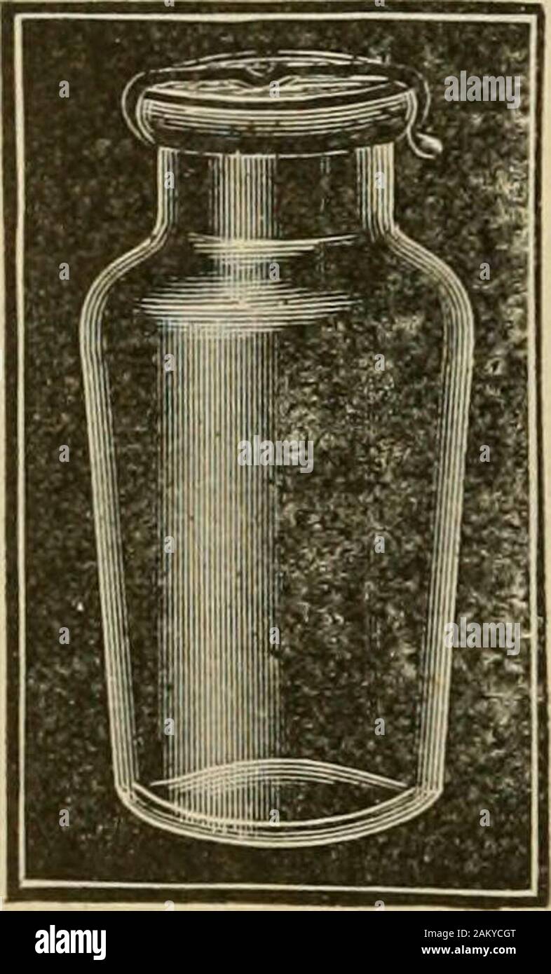 La culture de l'abeille . C'est montré sur la gauche avec une étiquette de diamants, no 95. Il s'agit notamment de tincover avec de la cire ou de papier parchemin pour disque étanche. Pas d'étiquettes. Willhold 7 oz. de miel lorsque rempli ; et le prix, 5,50 $ par baril de 32 douzaines;5-bbl. lots à 5,25 $. En cas de réexpédition d-4 douzaine de paniers prêts à réexpédier.lorsqu'ils sont remplis, 1 $ par cas ; 6 cas, 5,70 $ ; 20 cas ou plus, à 90 cents cas de PPR. No 25Jar. C'est une livre de miel ; a un opalcap avec bague en caoutchouc et d'étain qui screwrim laqué l'étanchéité des joints. Paniers en reshippingcases 2 douzaine de chacun ; : 1,10 $ par cas ; 6ar Banque D'Images