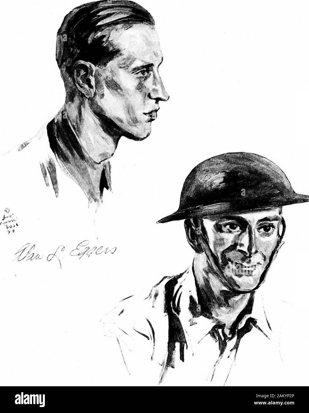 Tous les soldats ; portraits et croquis des hommes de l'AEF. . Avec l'ennemi près de Le Catelet,Septembre 29, 1918. Se séparer d'theirplatoon au cours d'un barrage de fumée, les Sergents JohnCridland Latham, Alan Louis Eggers et CorporalThomas E. OShea se cachèrent dans un trou d'obus le wellwithin lignes enemys. Après avoir entendu un appel forhelp à partir d'un char américain, qui était devenue dis-cpei trente mètres d'eux, les trois hommes quittent theirshelter et a commencé vers le réservoir, sous forte firefrom allemand des mitrailleuses et des mortiers de tranchée. Incrossing le feu-région balayée Le Caporal OShea wounde wasmortally Banque D'Images