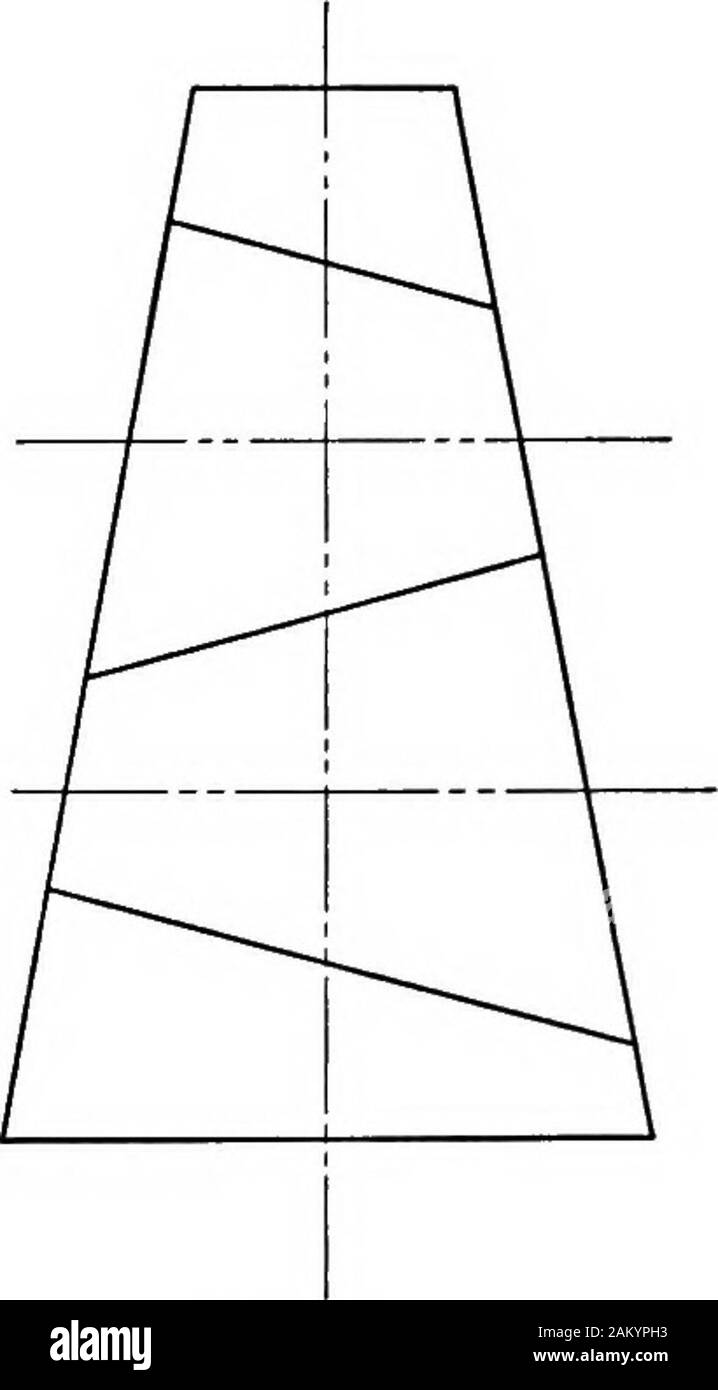 L'essentiel de la géométrie descriptive . Fig. 99. la construction de coudes coniques. Fig. 98 montre un cas typique lorsquele haut de un cône est coupée, tourné de 180 degrés,. Banque D'Images