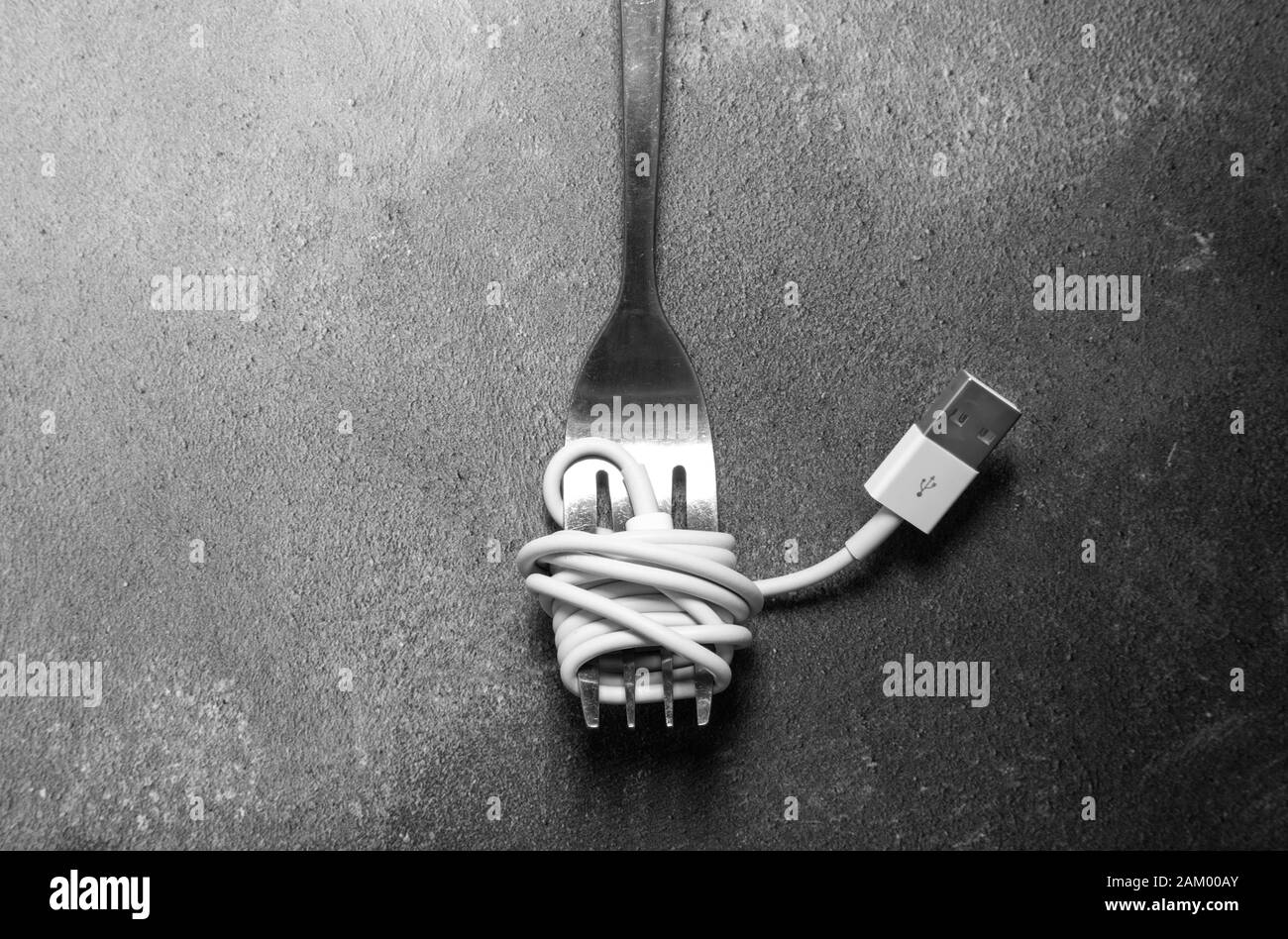 Câble USB et fourche Banque D'Images