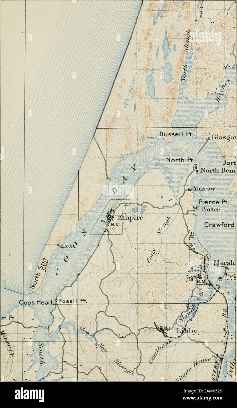 Levés topographiques ; y compris, géographique, d'exploration et de cartographie militaire, avec des notes sur le camping, la chirurgie d'urgence, et la photographie . Fig. 42-crête, alluviaux, crevasse, Marais, rivière, et des plaines inondables de la rivière du Mississippi inférieur. Je mile à grande échelle je pouce. L'intervalle 5 Contour ft. 125. Fig. 43.-sable-dune, de cracher, de l'océan. Bay. Lagoon, Slough, Platin, marécage, marais et. Coos Bay, en Orégon Échelle 2 miles à i pouce. Intervalle de contour 100 ft. 127 Banque D'Images