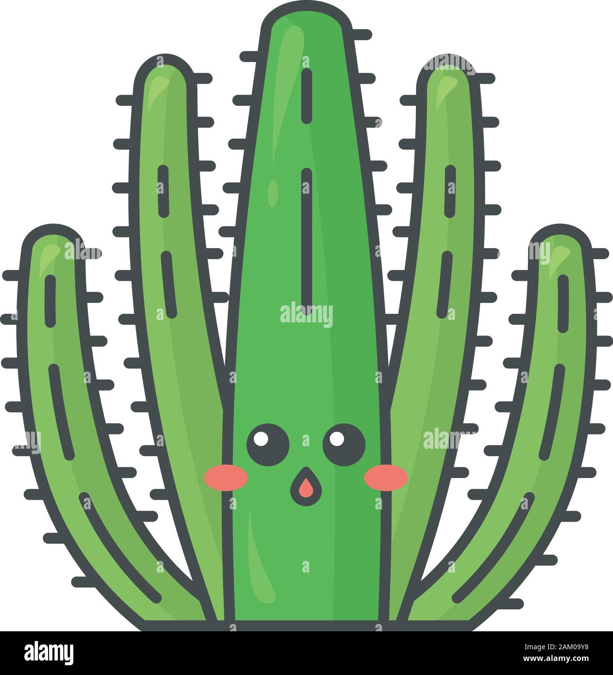 Tuyau d'orgue de caractère vectoriel kawaii cute cactus. Avec Cactus face feutrée. Embarrassé wild pitahayas cactus. Rincé surpris plante tropicale. Funny emoj Illustration de Vecteur