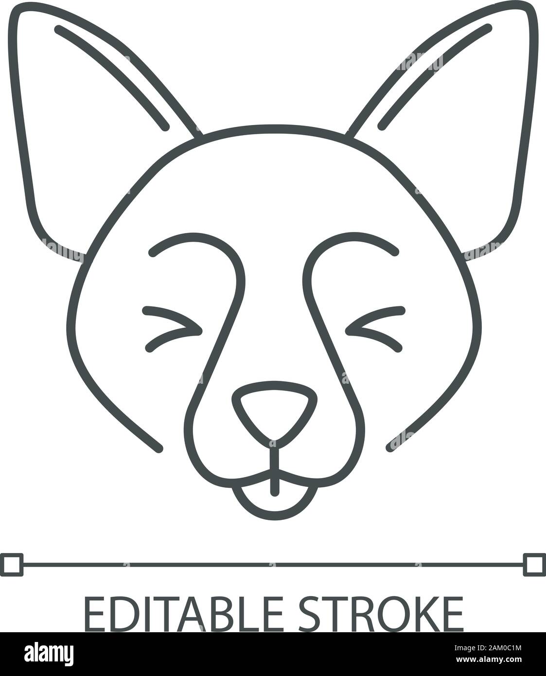 Border Collie cute kawaii caractère linéaire. L'icône de la ligne mince. Chien avec smiling museau. Toutou domestique avec la langue. Animal avec les yeux plissés. Vect Illustration de Vecteur