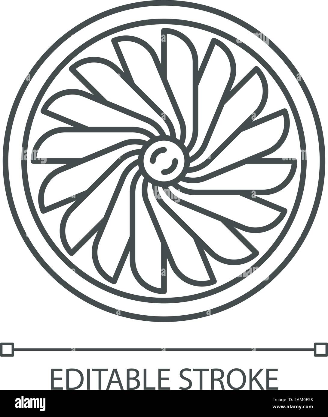 Turbine avion icône linéaire. L'équipement d'aviation. Jet de l'hélice. Aeroengine. Service de l'aviation. Le moteur tourne. Fine ligne illustration. Symbole de contour. Vec Illustration de Vecteur