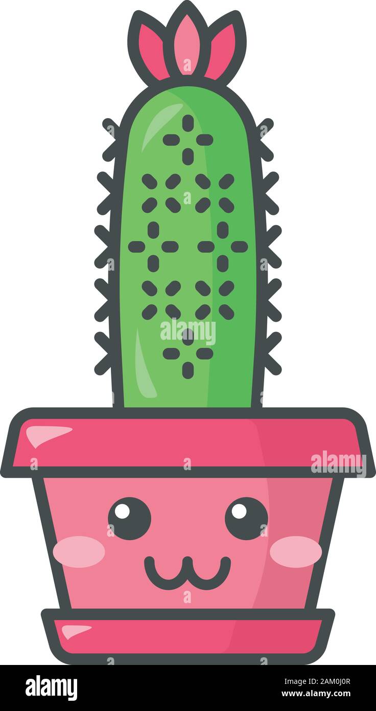 Cactus hérisson kawaii cute vector caractère. Cactus avec visage souriant. Echinopsis avec fleur. Accueil embarrassé cactus. Rincé plante en pot. Drôle em Illustration de Vecteur