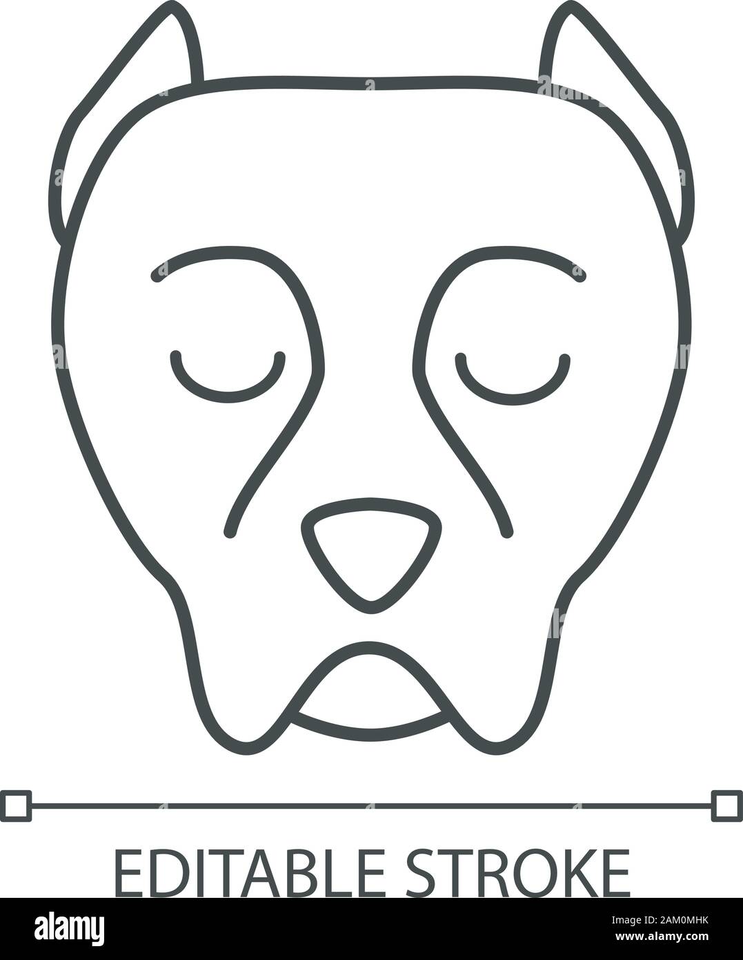 Pit-bull cute kawaii caractère linéaire. L'icône de la ligne mince. Chien à museau pensif. Animal triste aux yeux clos. Les drôles en levrette. Vector ou isolés Illustration de Vecteur