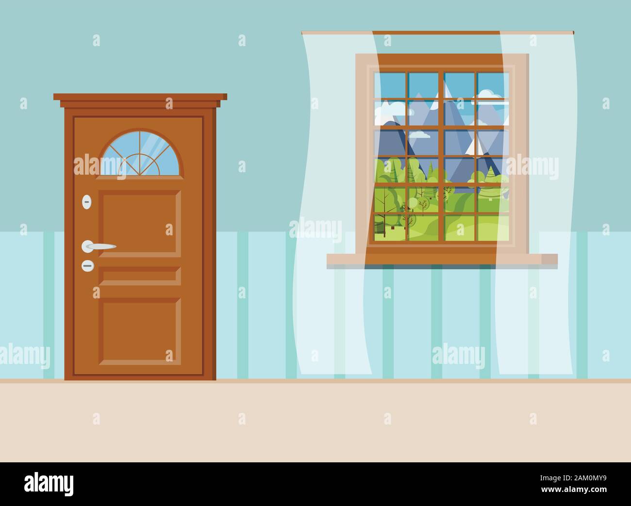 Porte d'entrée fermée en bois avec fenêtre et fenêtre en bois Illustration de Vecteur Porte d'entrée fermée en bois avec fenêtre et fenêtre en bois Illustration de Vecteur