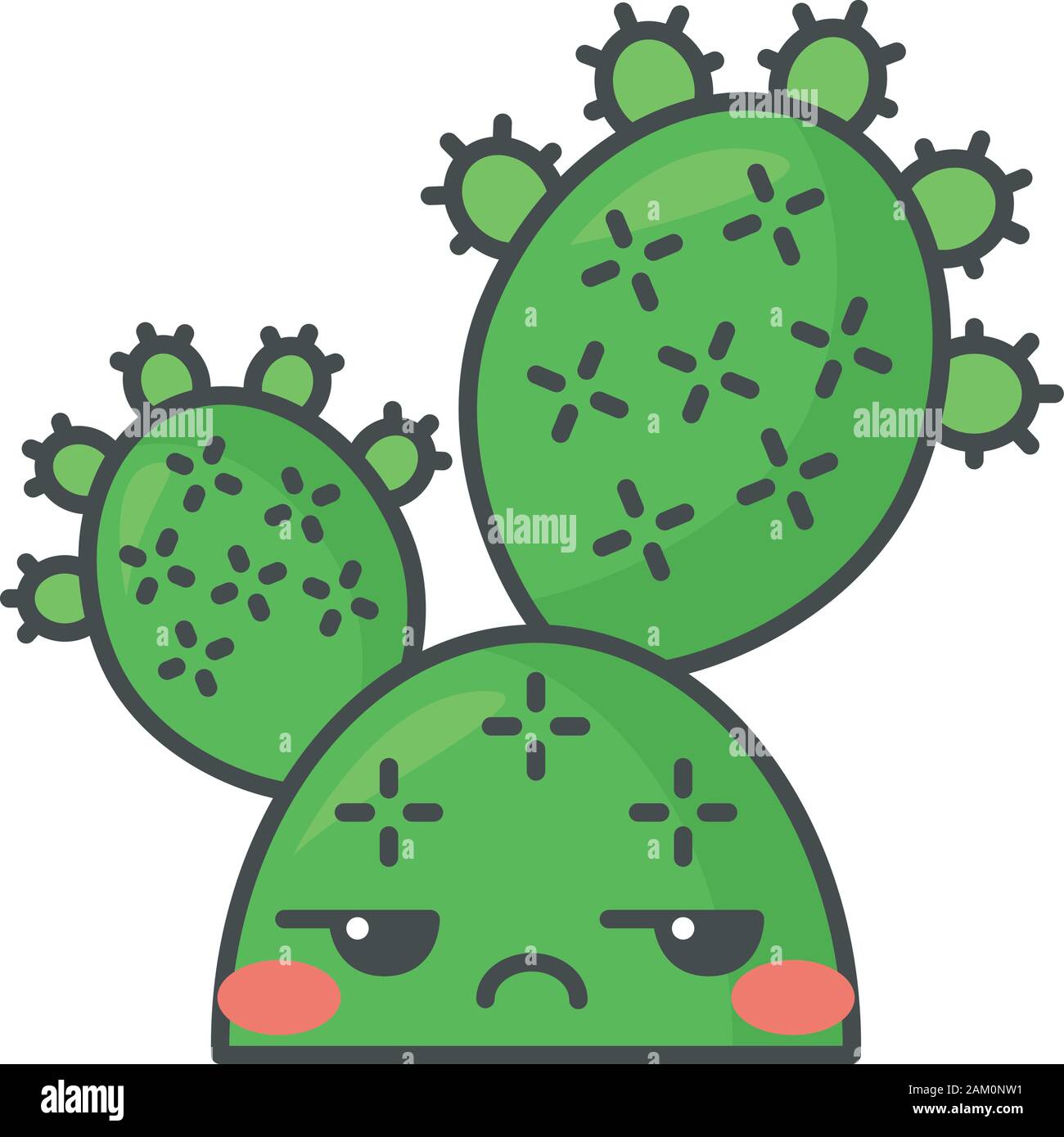 Cactus cute kawaii caractère vectoriel. Opuntia embarrassé avec unamused face. Cactus Raquette sauvage. La nature de l'usine mexicaine rincé. Funny emoji. Illustration de Vecteur