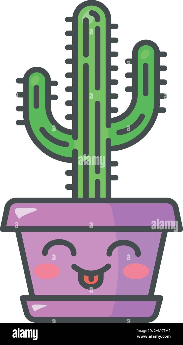 Kawaii cute Saguaro caractère vectoriel. Cactus avec visage souriant. Embarrassé accueil cactus avec la langue. Rincé plante tropicale en pot. Drôle, emoji em Illustration de Vecteur