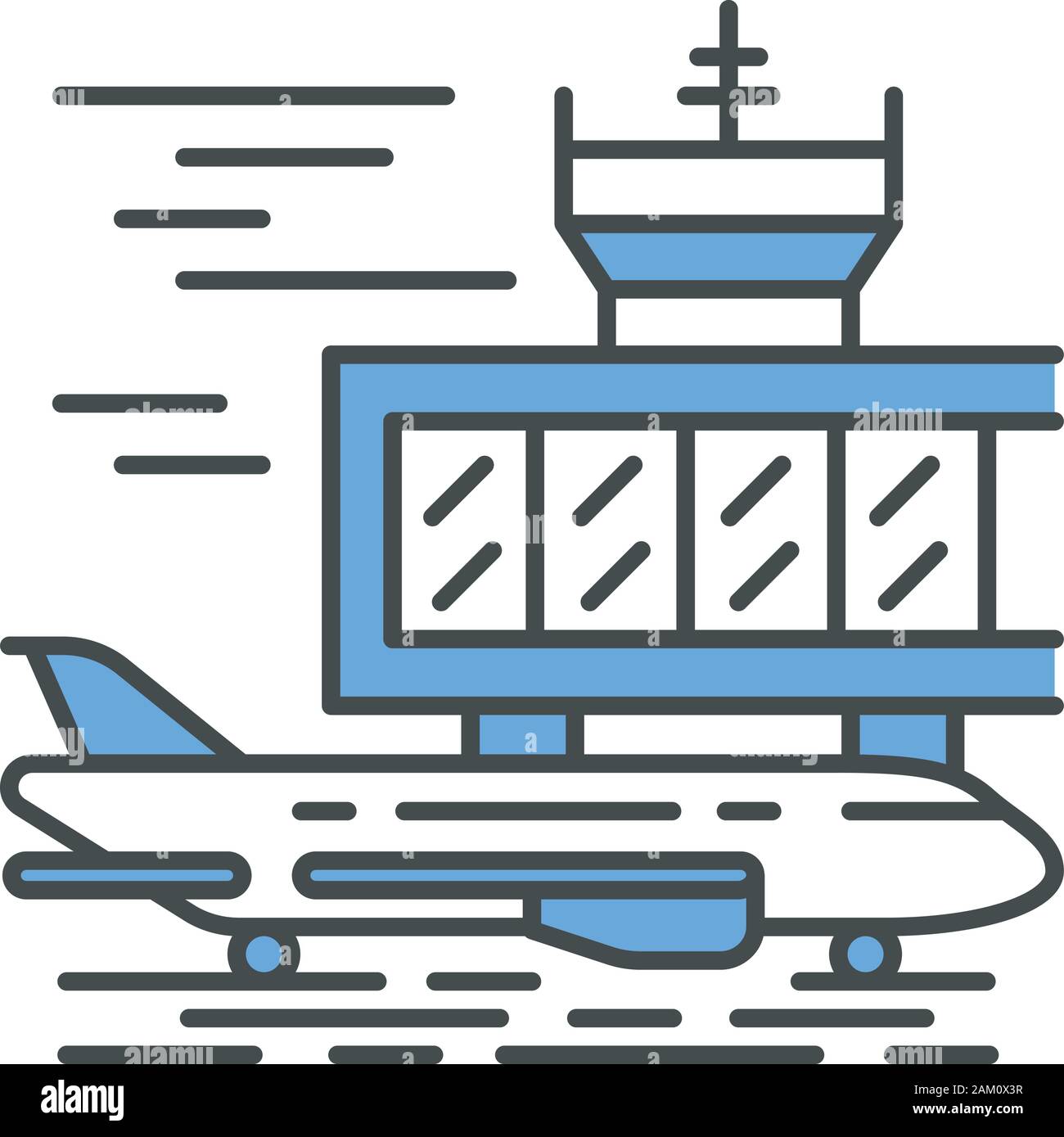 L'icône de couleur à l'extérieur de l'aéroport. La piste d'avion. Atterrissage de l'avion. La construction de l'aérodrome. Jet Aviation. Service de l'aviation. Billet d'avion. Voyage Services et équipements Illustration de Vecteur