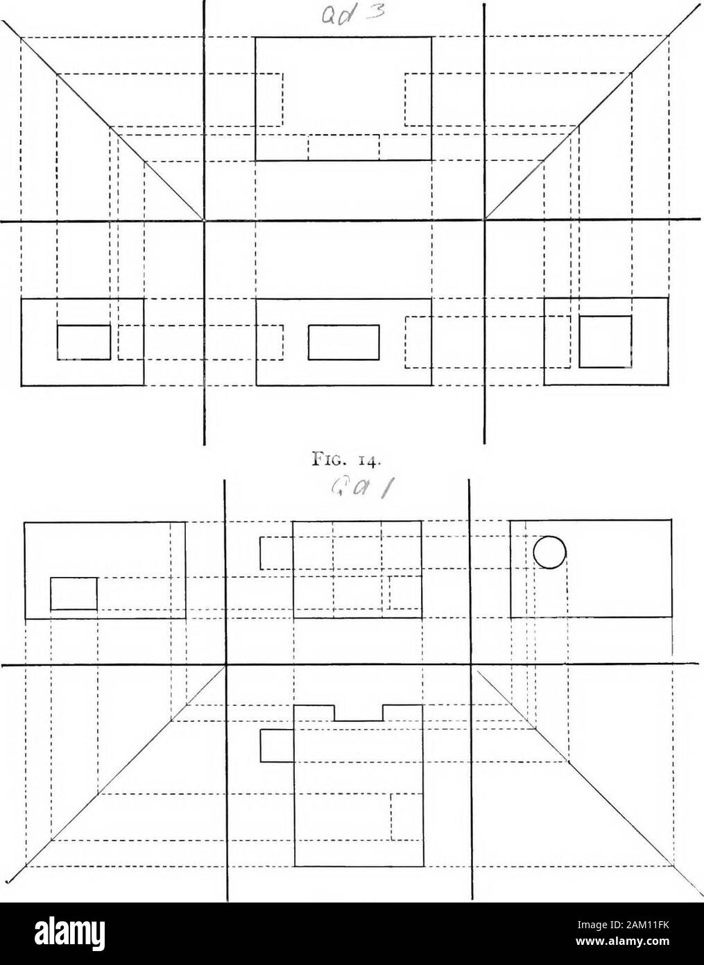 L'essentiel de la géométrie descriptive . Fig. 13. tion est la construction de la vue en bout d'un objet qui isshown uniquement en plan et en élévation. Fig. 14 montre le andelevation plan d'un objet dont il est nécessaire de trouver les deux endviews. Le profil du terrain sont pris en charge du tout Knes commode pointalong la ligne de masse donné comme indiqué. Par le biais de l'eleva- i6 Essentials de géométrie descriptive de chaque point dessiner des lignes en pointillé parallèle à l'Onthese G. L. des pointillés, la distance appropriée de la wiU, groundlines profil mensonge la vue en bout de chaque point. Pour trouver cet endroit ad 3. Fig. 15. Banque D'Images