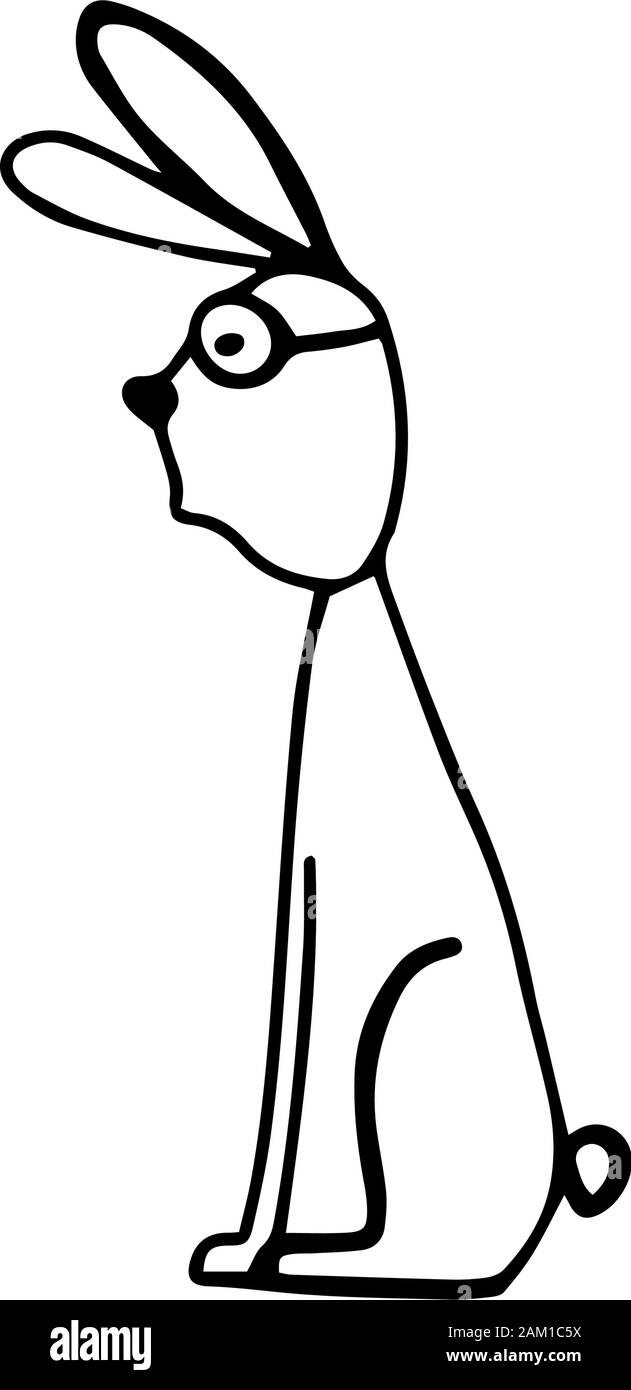 Lapin de Pâques. Bunny isolés. Grands verres mignon avec lièvre assis sur le côté. Doodle vecteur illustration contour isolé sur fond blanc. Desing colo Illustration de Vecteur
