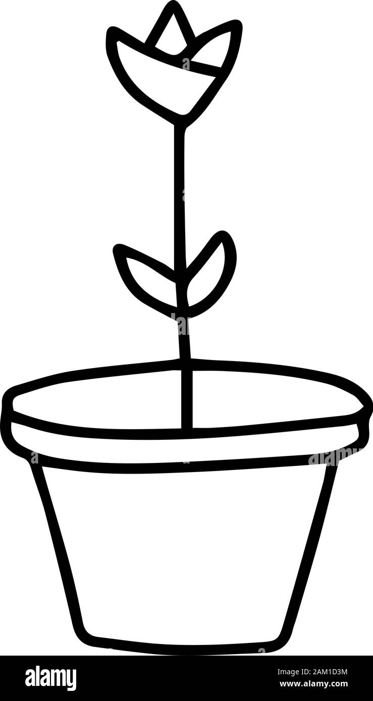 Tulip confortable mignon dans un pot isolé sur fond blanc. Vector illustration contour Doodle. Cadeau fleur pour mère, les femmes. Imprimer pour colorier bo Desing Illustration de Vecteur