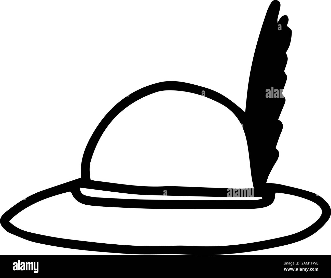 Vintage hat avec feather isolé sur fond blanc. Contours dessinés à la main, pour l'élément d'impression design. Doodle vecteur illustration. Robe Festival point. D Illustration de Vecteur