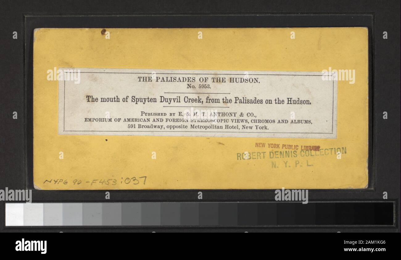 La bouche de Spuyten Duyvil Creek, à partir de la palissade sur l'Hudson offre une vue par E. & H.T. Anthony, G.G. Rockwood, H.S. Wyer et d'autres photographes et éditeurs. Portraits de plein air. Robert Dennis Collection de vues stéréoscopiques. Vues des palissades dans la rive ouest de la rivière Hudson à New York et dans le New Jersey, y compris une vue sur les falaises, la rivière et le trafic, visiteurs, une vue lointaine de Yonkers à partir de la palissade et les pique-niqueurs à Ft. Lee. ; la bouche de Spuyten Duyvil Creek, à partir de la palissade sur l'Hudson. Banque D'Images