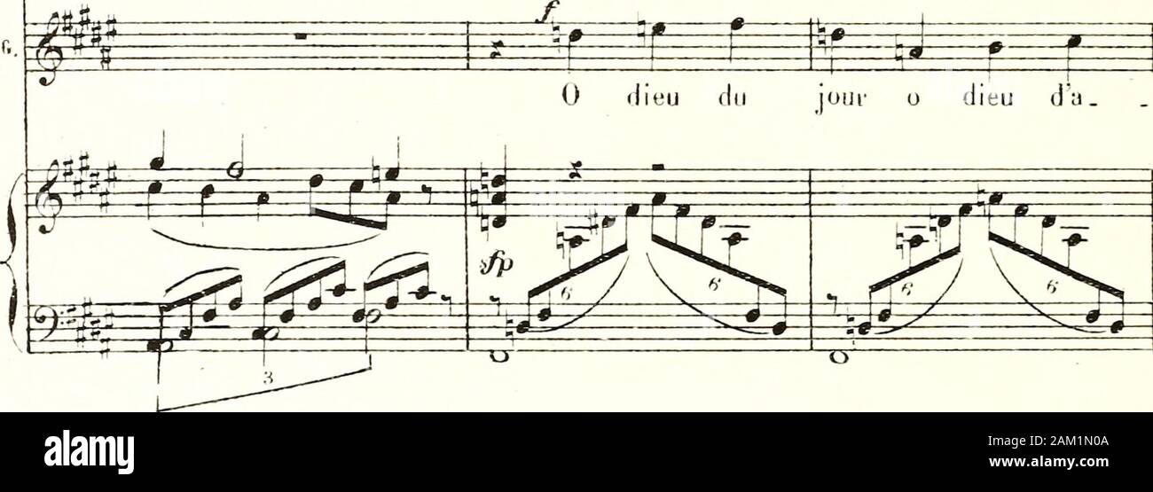 La Burgonde : opéra en quatre actes et cinq tableaux . Un^ ^m x m f -^^-^ 0 dieu du jour u dieu d ;. Je m ?^^^ ^P 4-*- Ti-^ ^^^ T r 1^ ±i 1 r .11) Oui. Toii !.o . leil ia.(li.eii elle . e . dem bin  % 4# -- I ! • ^ •^ * iiTi r - j'^ À  =Fi =  = =^^^- -iiiour ? ! Tonne su - ieil ra.di-eu.v che . ve deni. l)ià . Banque D'Images