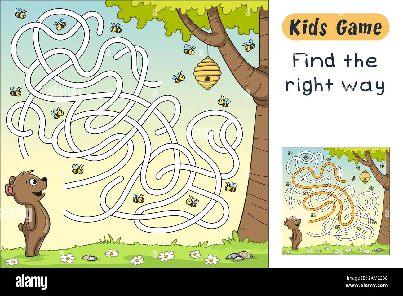 Trouver la bonne façon. Funny cartoon game pour enfants, avec la solution. Vector illustration avec des calques distincts. Illustration de Vecteur Trouver la bonne façon. Funny cartoon game pour enfants, avec la solution. Vector illustration avec des calques distincts. Illustration de Vecteur