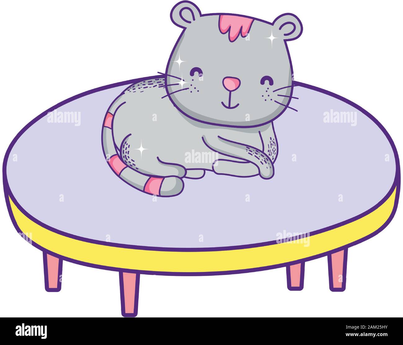 Cute cat sitting on table ronde cartoon sur fond blanc vector illustration  Image Vectorielle Stock - Alamy