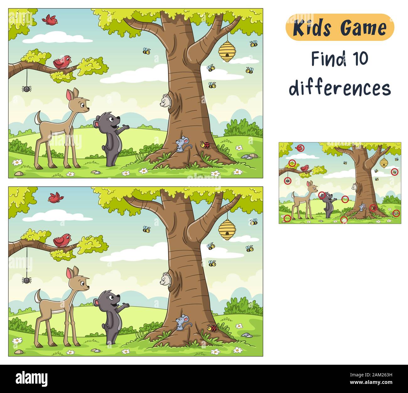 Trouvez les différences 10. Funny cartoon game pour enfants, avec la solution. Vector illustration avec des calques distincts. Illustration de Vecteur