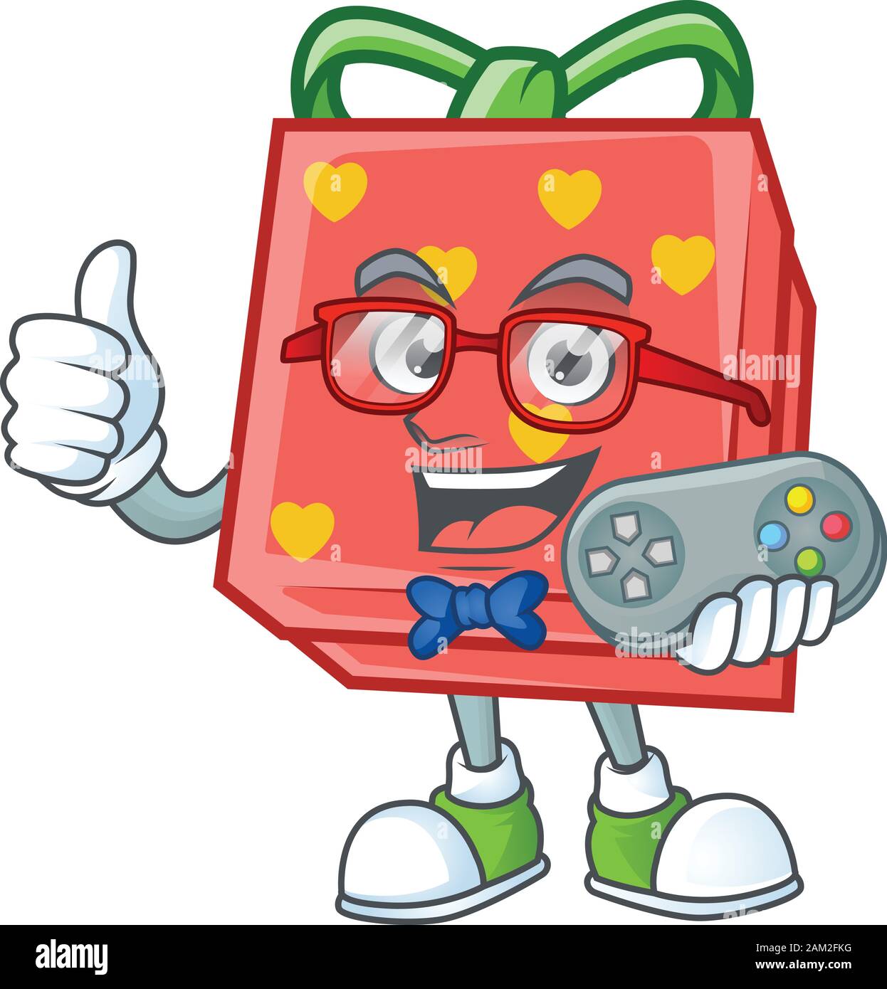 Smiley gamer love gift cartoon style mascotte rouge Illustration de Vecteur